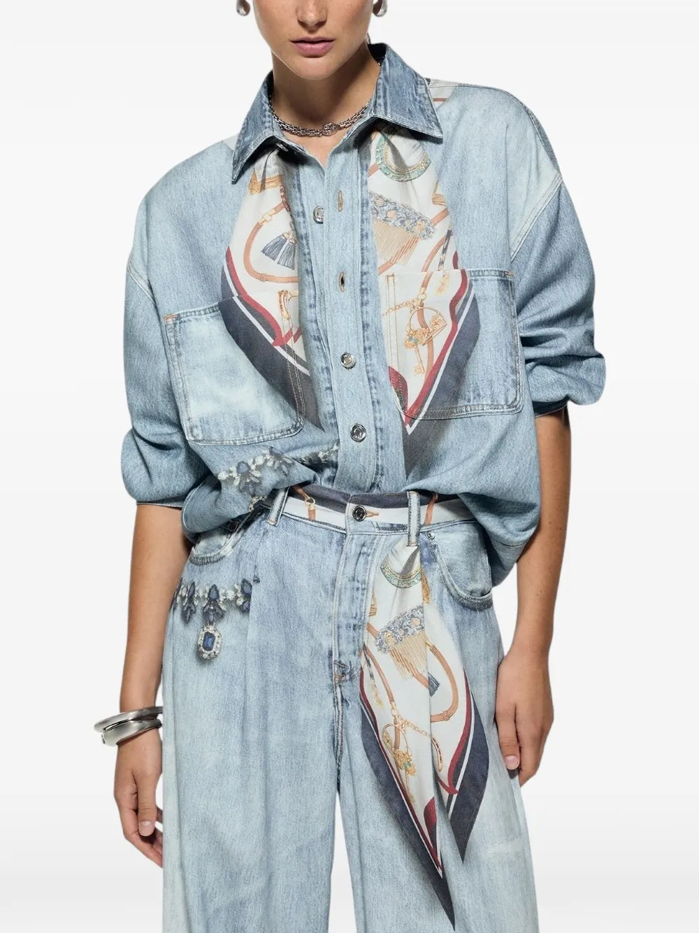 LIU JO shirt in denim with print digital Blauw