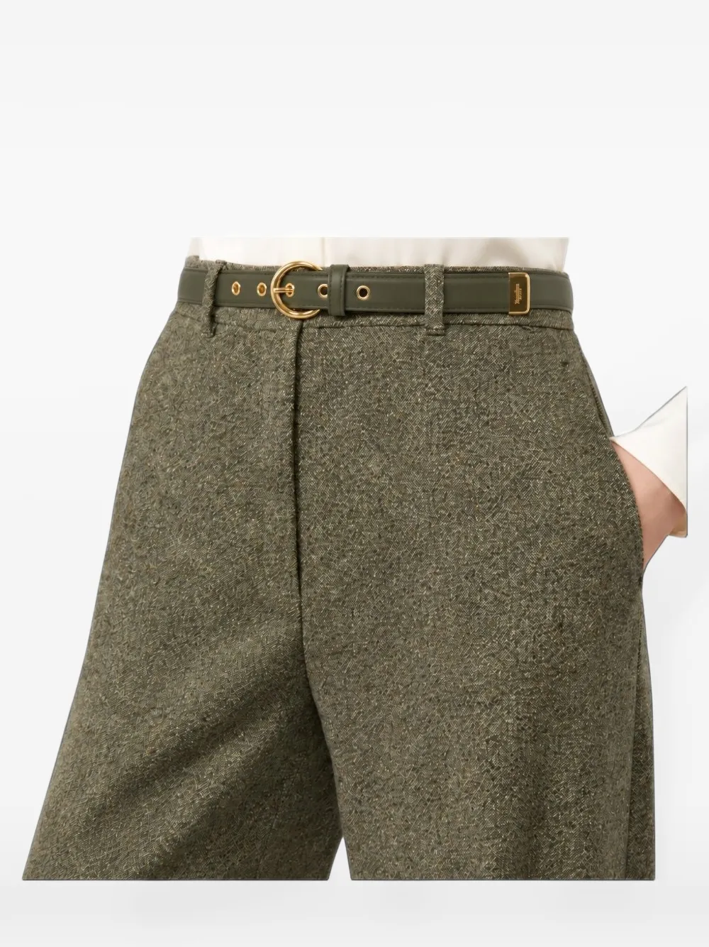 Max Mara Donegal broek met ceintuur Groen