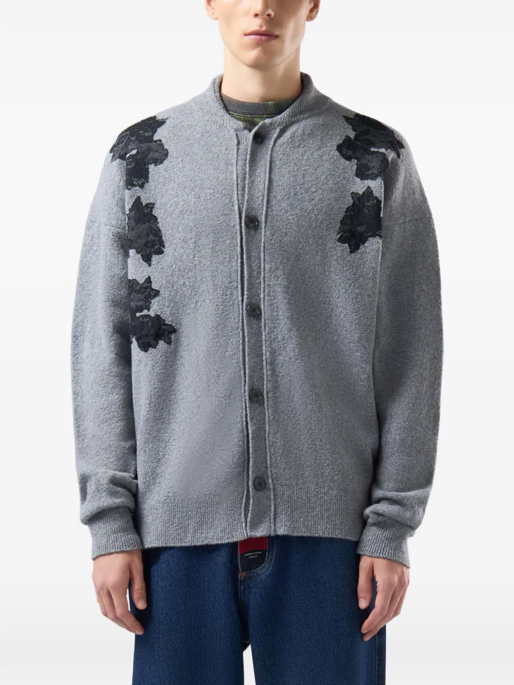 GCDS floral-embroidered cardigan Grijs