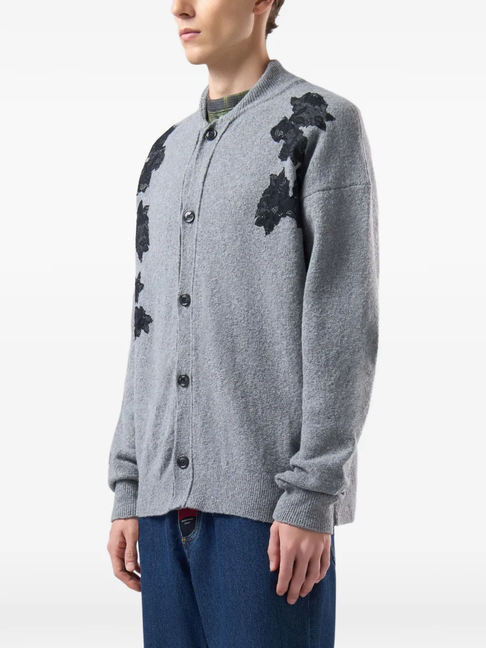 GCDS floral-embroidered cardigan Grijs
