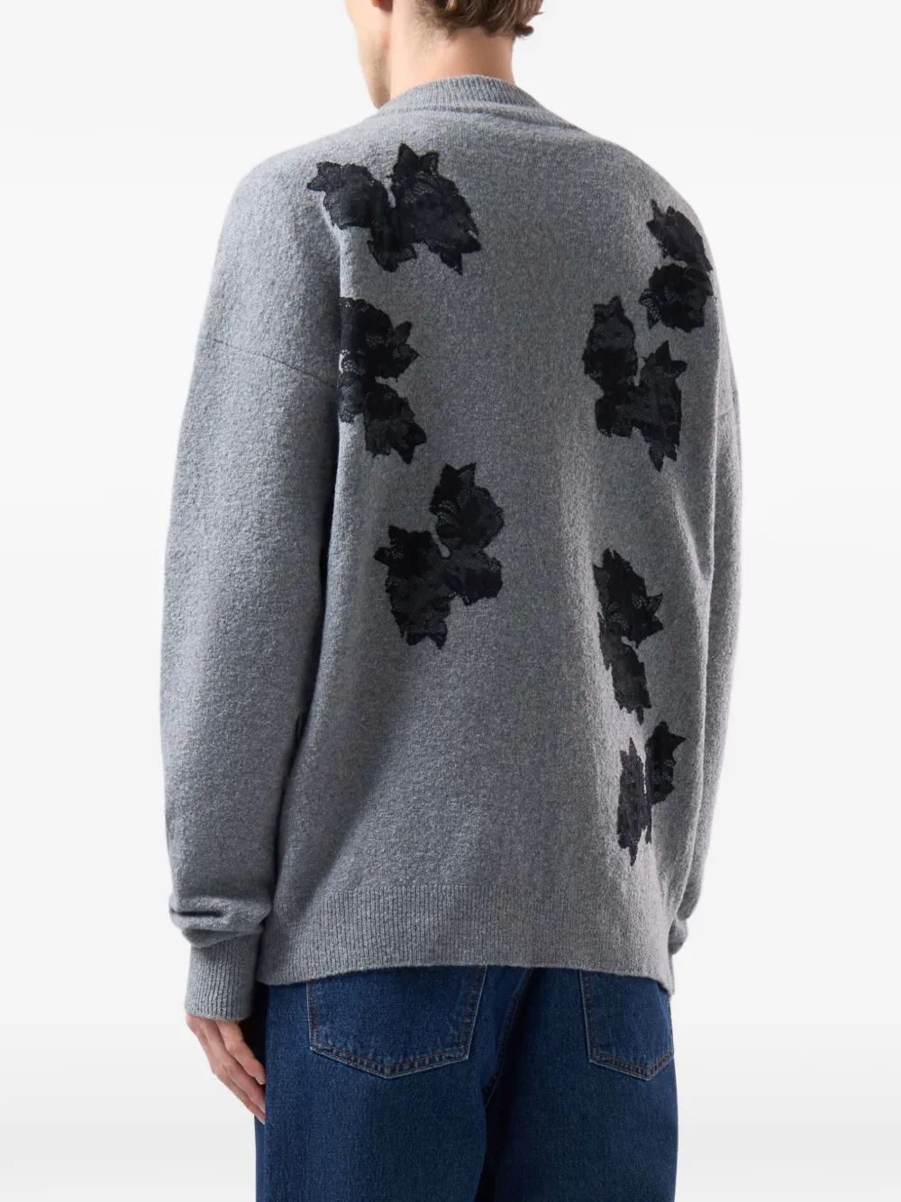 GCDS floral-embroidered cardigan Grijs
