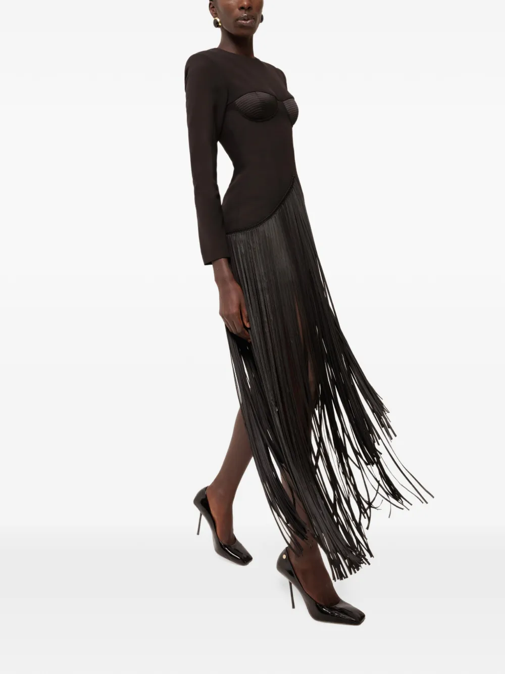 NISSA fringe-trim mini dress Zwart