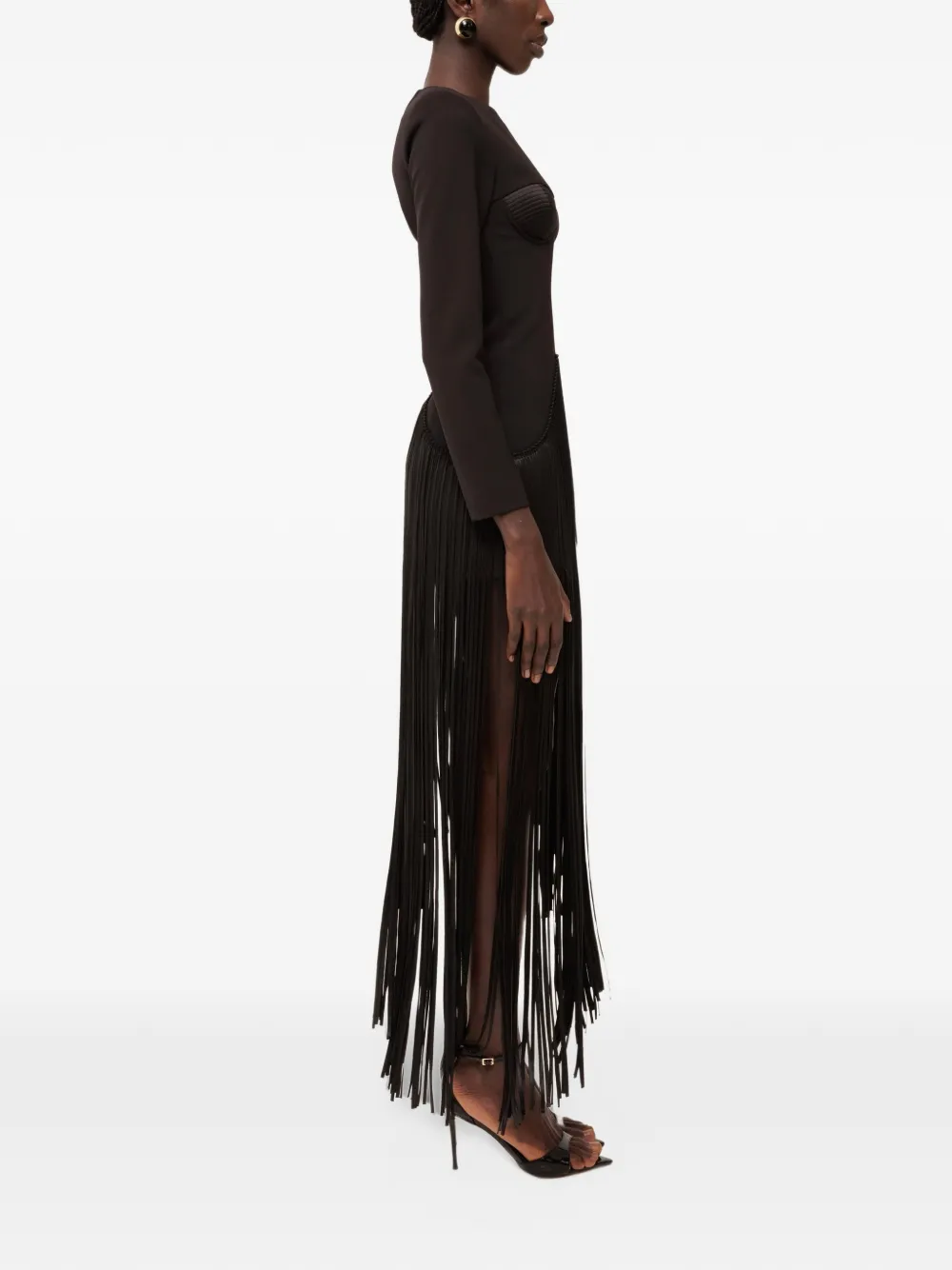NISSA fringe-trim mini dress Zwart