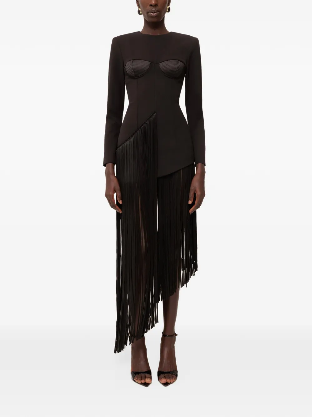 NISSA fringe-trim mini dress Zwart