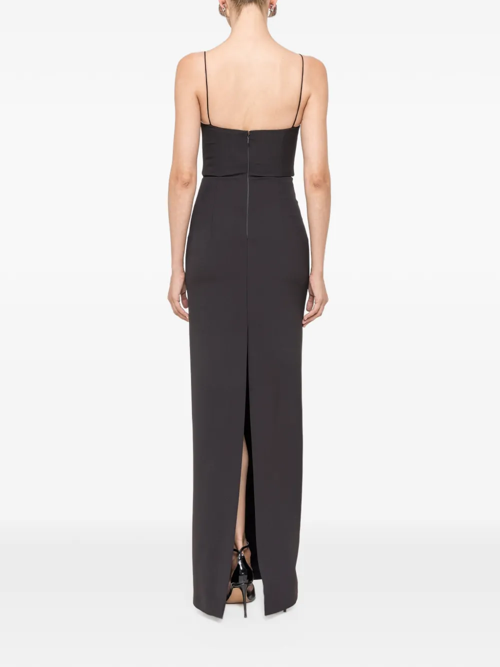 NISSA corset lace maxi dress Zwart
