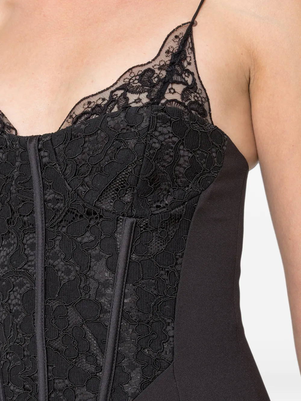 NISSA corset lace maxi dress Zwart