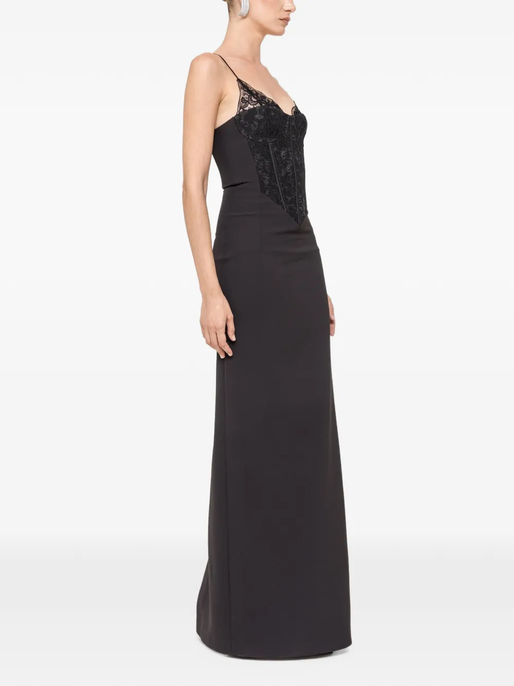 NISSA corset lace maxi dress Zwart