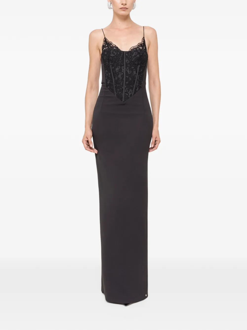 NISSA corset lace maxi dress Zwart