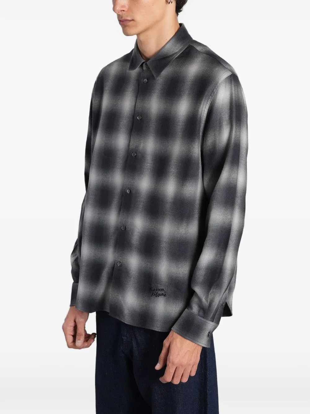 Maison Kitsuné check-print logo-embroidered shirt Grijs