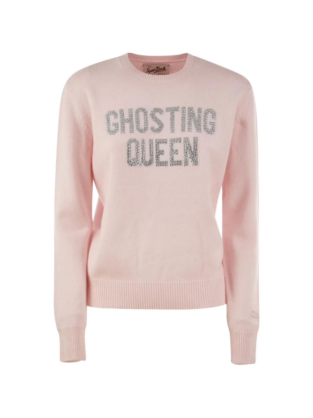 MC2 Saint Barth pink New Queen crewneck knit with Ghosting Queen rhinestone-embroidery Roze