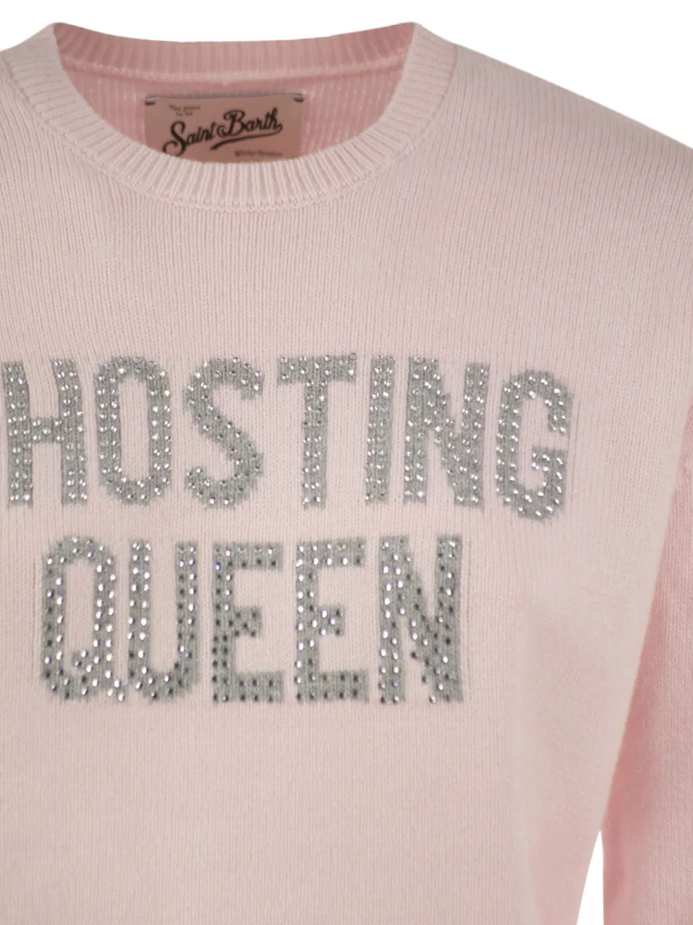 MC2 Saint Barth pink New Queen crewneck knit with Ghosting Queen rhinestone-embroidery Roze
