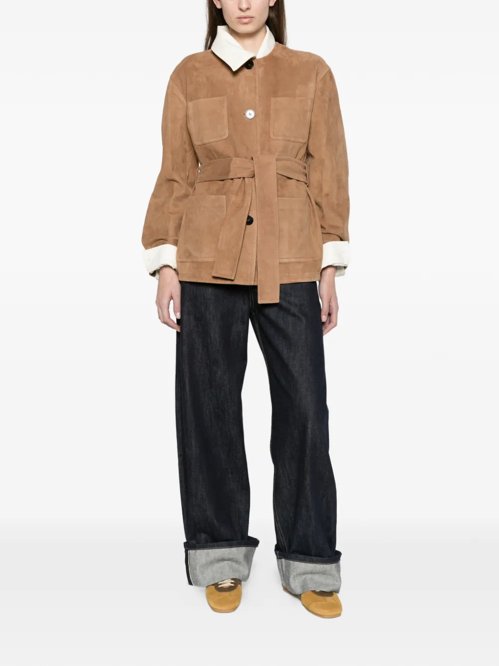 Max Mara Suède jack met ceintuur Beige