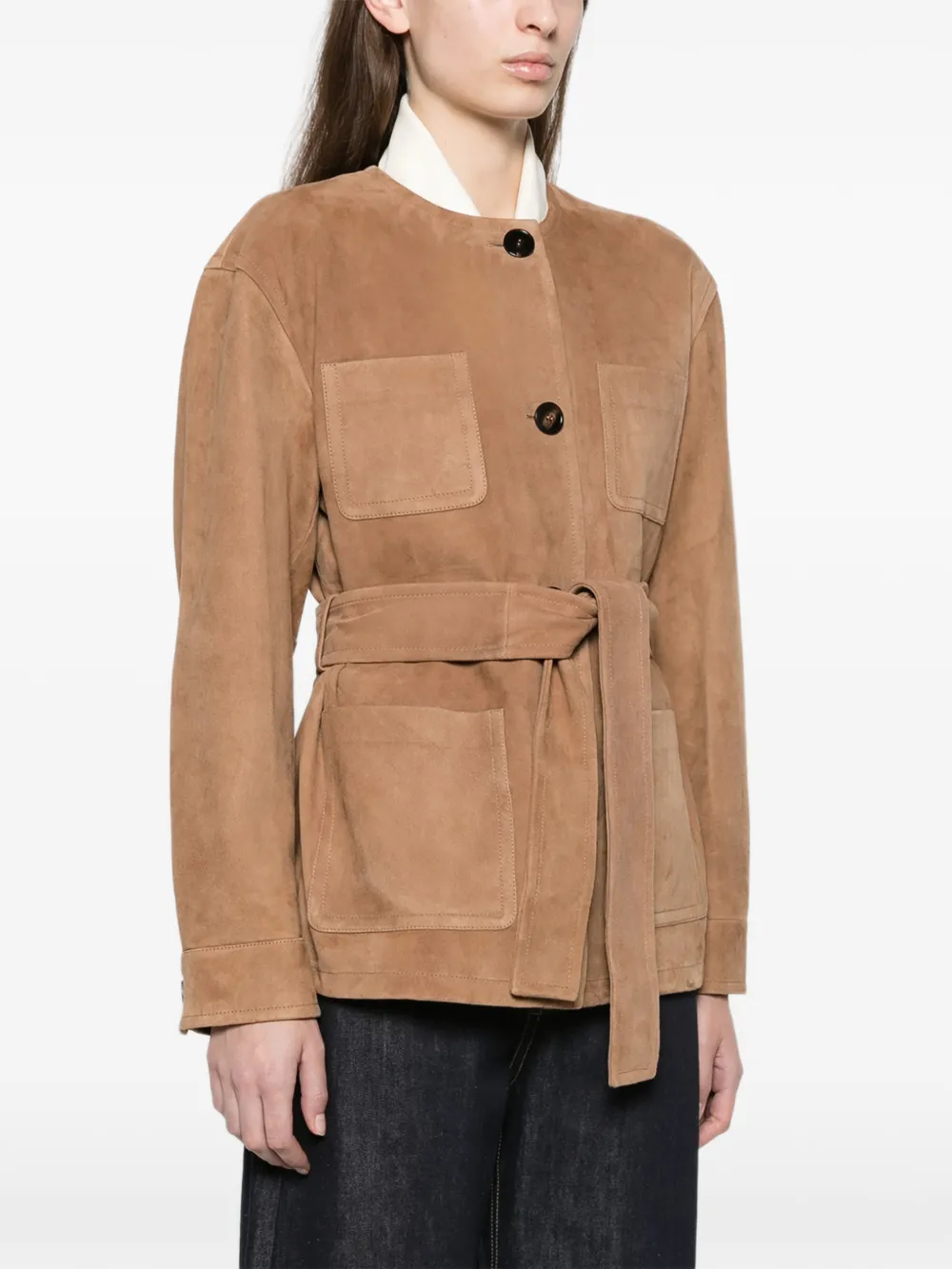 Max Mara Suède jack met ceintuur Beige