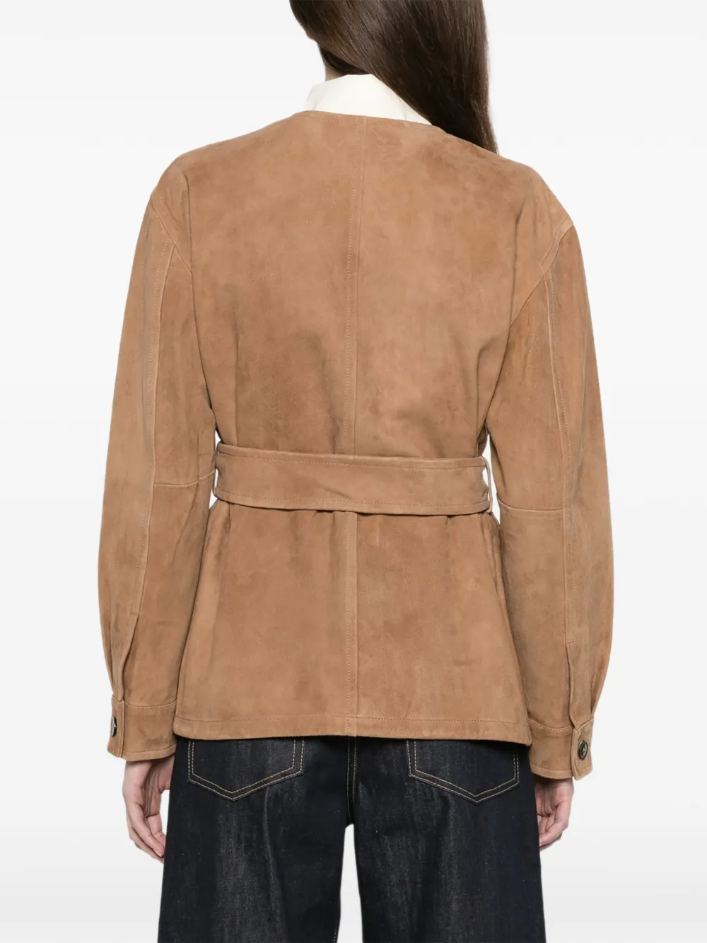 Max Mara Suède jack met ceintuur Beige