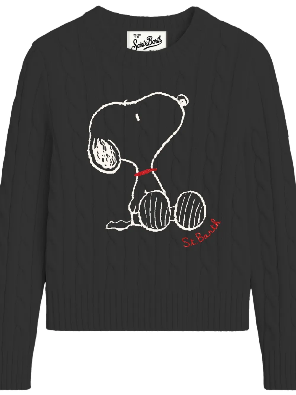 MC2 Saint Barth cable-knit Snoopy-motif sweater Zwart