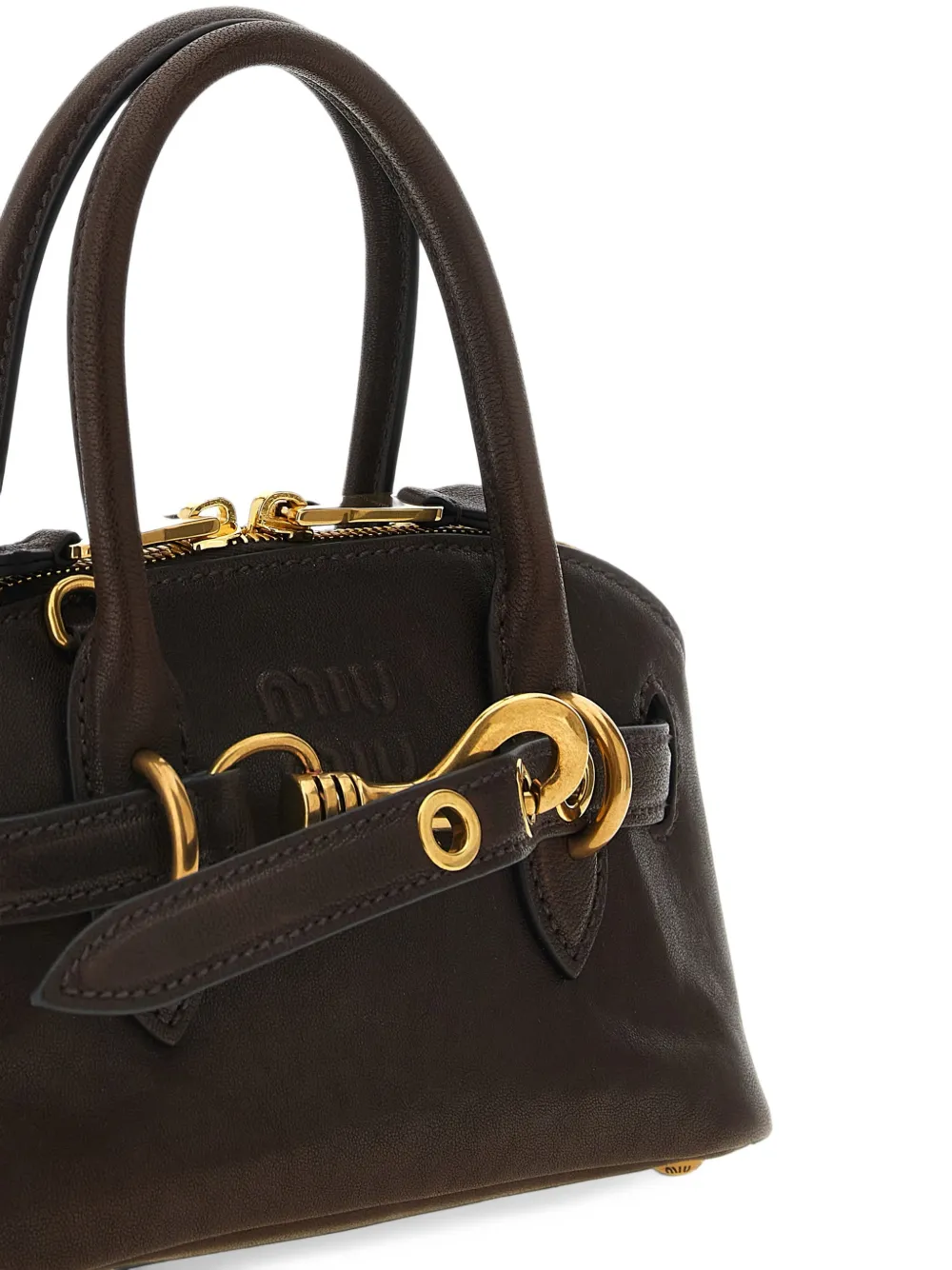 Miu Aventure mini nappa leather bag Bruin