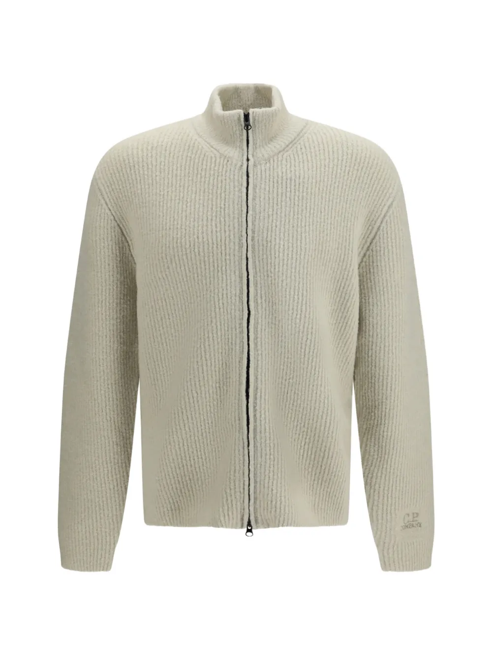 C.P. Company Bouclè felted yarn zip logo cardigan Zilver