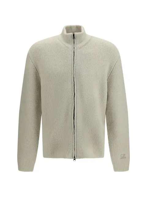 C.P. Company Bouclè felted yarn zip logo cardigan