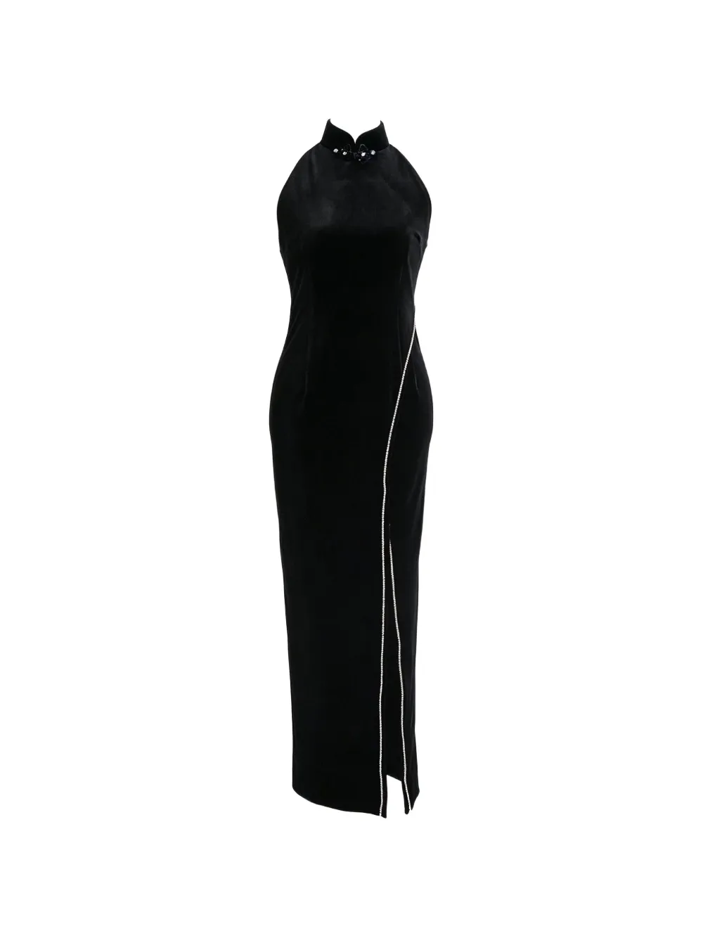 Qipology Black Swan maxi-jurk met halternek verfraaid met kristallen Zwart
