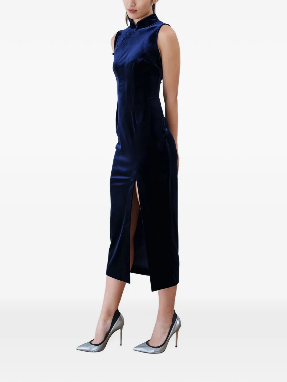 Qipology Fluwelen Qipao jurk Blauw