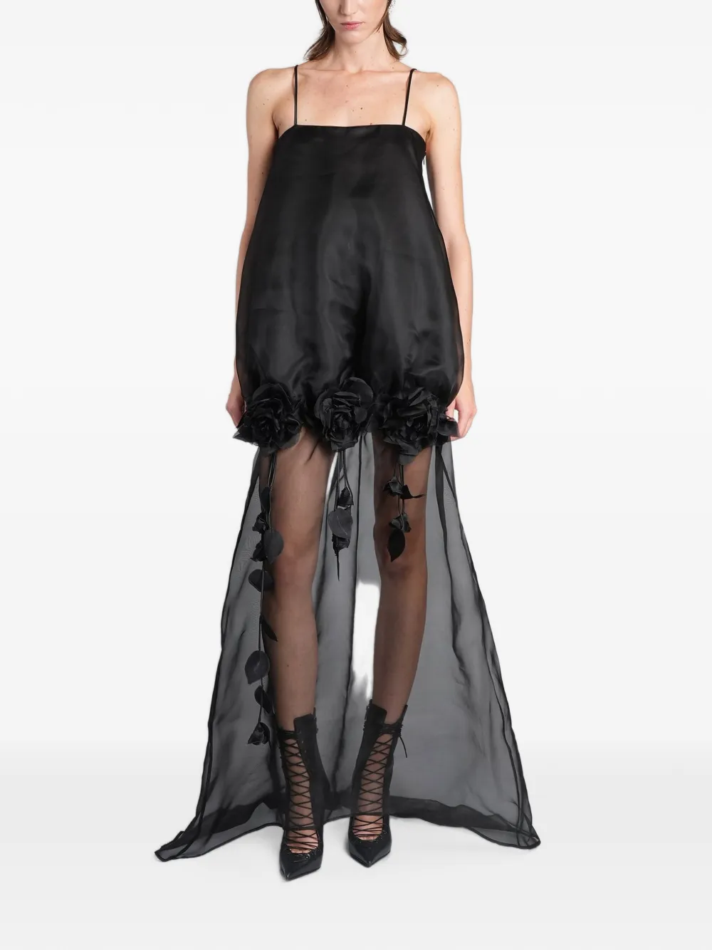 Giuseppe Di Morabito floral-appliqué sheer-skirt maxi dress Zwart