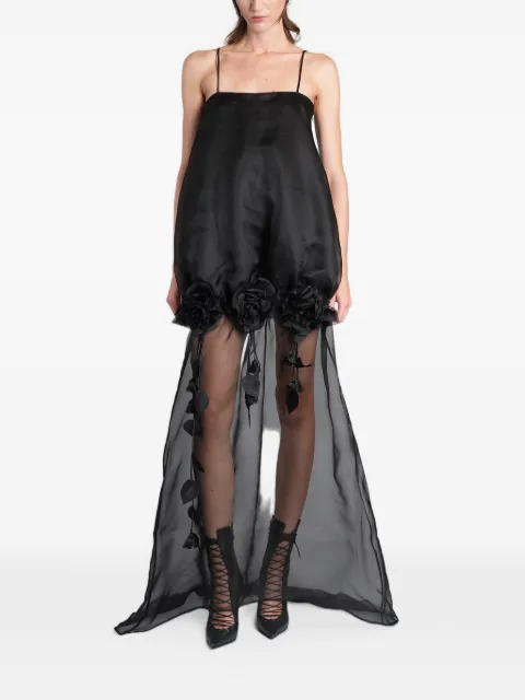 Giuseppe Di Morabito vestido largo con apliques florales y falda traslúcida