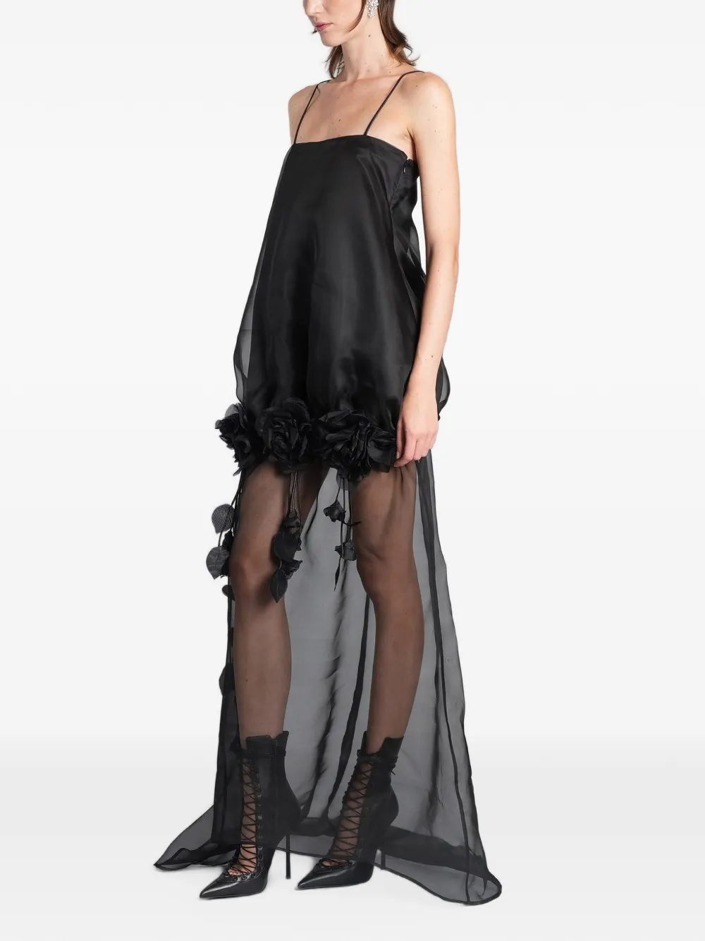 Giuseppe Di Morabito floral-appliqué sheer-skirt maxi dress Zwart