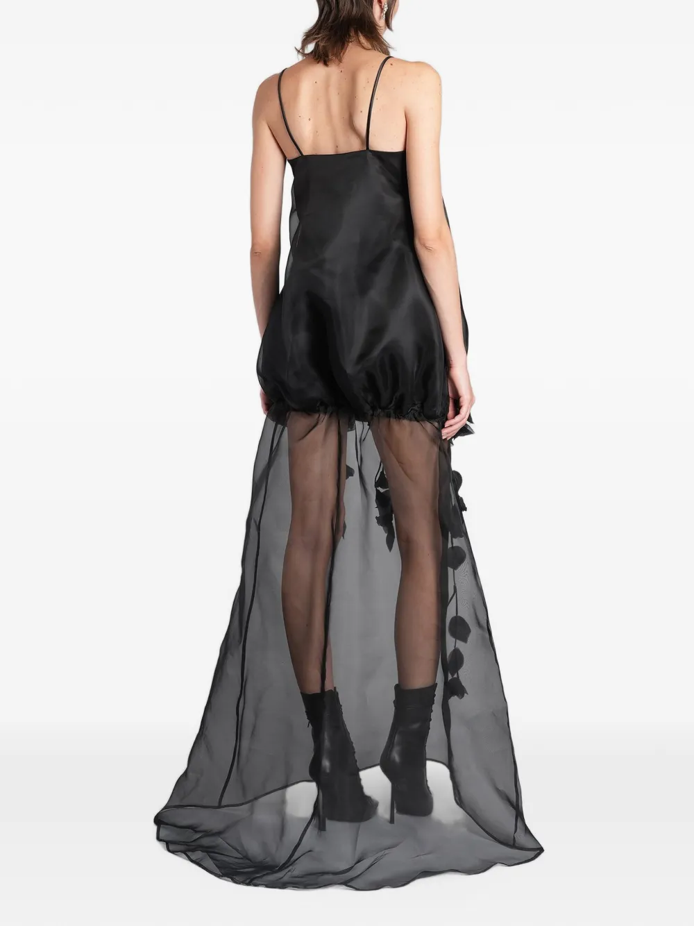 Giuseppe Di Morabito floral-appliqué sheer-skirt maxi dress Zwart