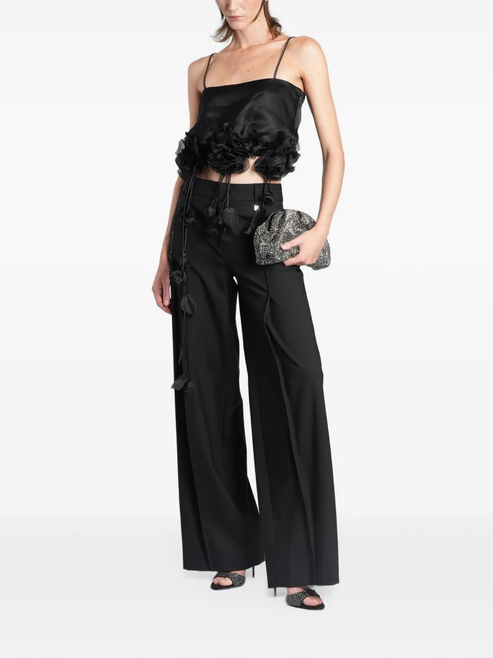 Giuseppe Di Morabito floral-appliqué cropped top Zwart
