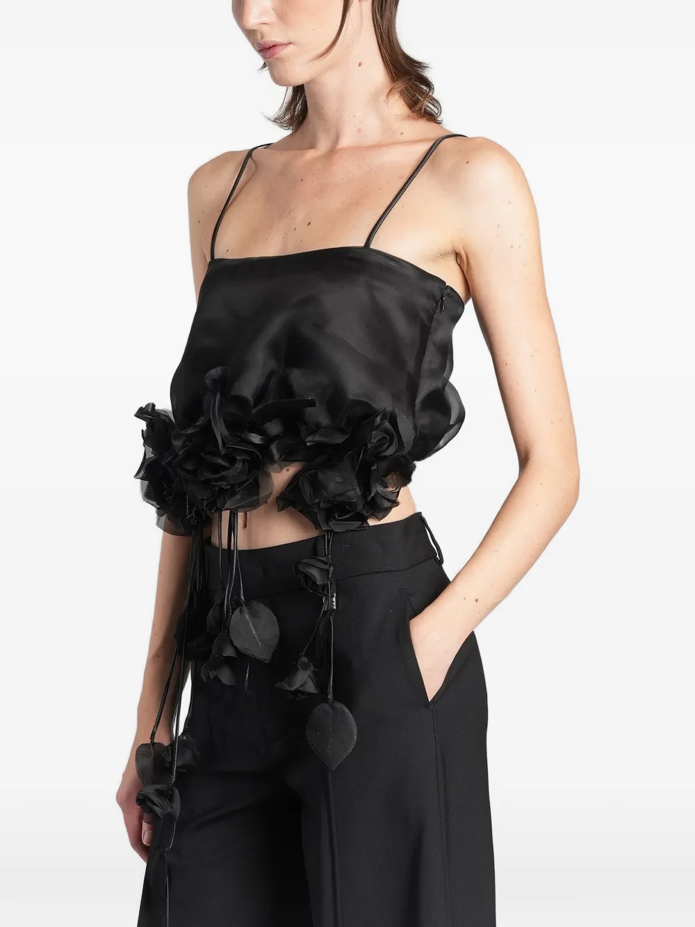 Giuseppe Di Morabito floral-appliqué cropped top Zwart