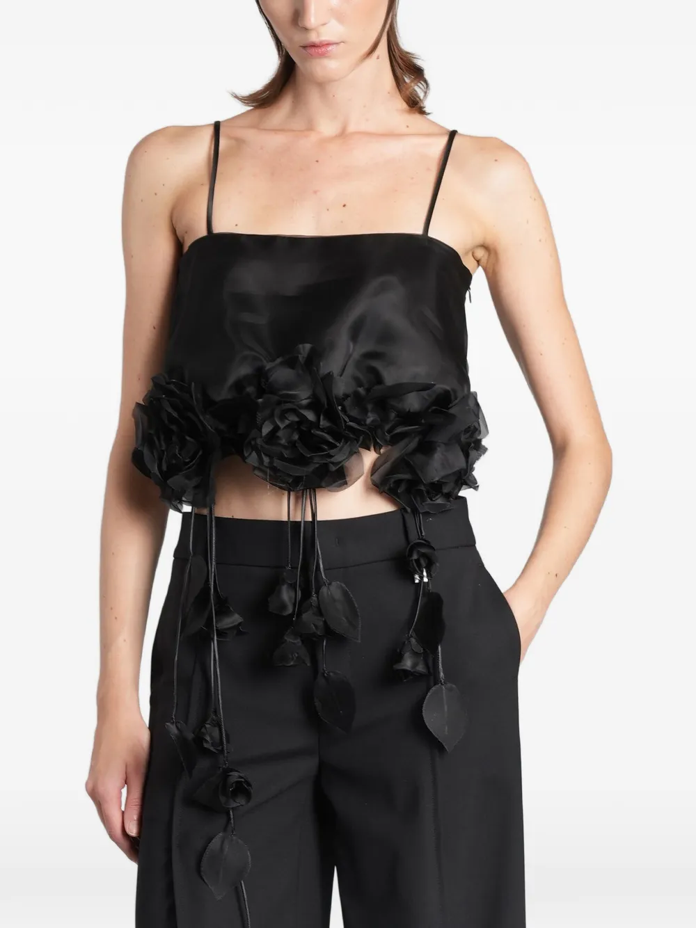Giuseppe Di Morabito floral-appliqué cropped top - Nero