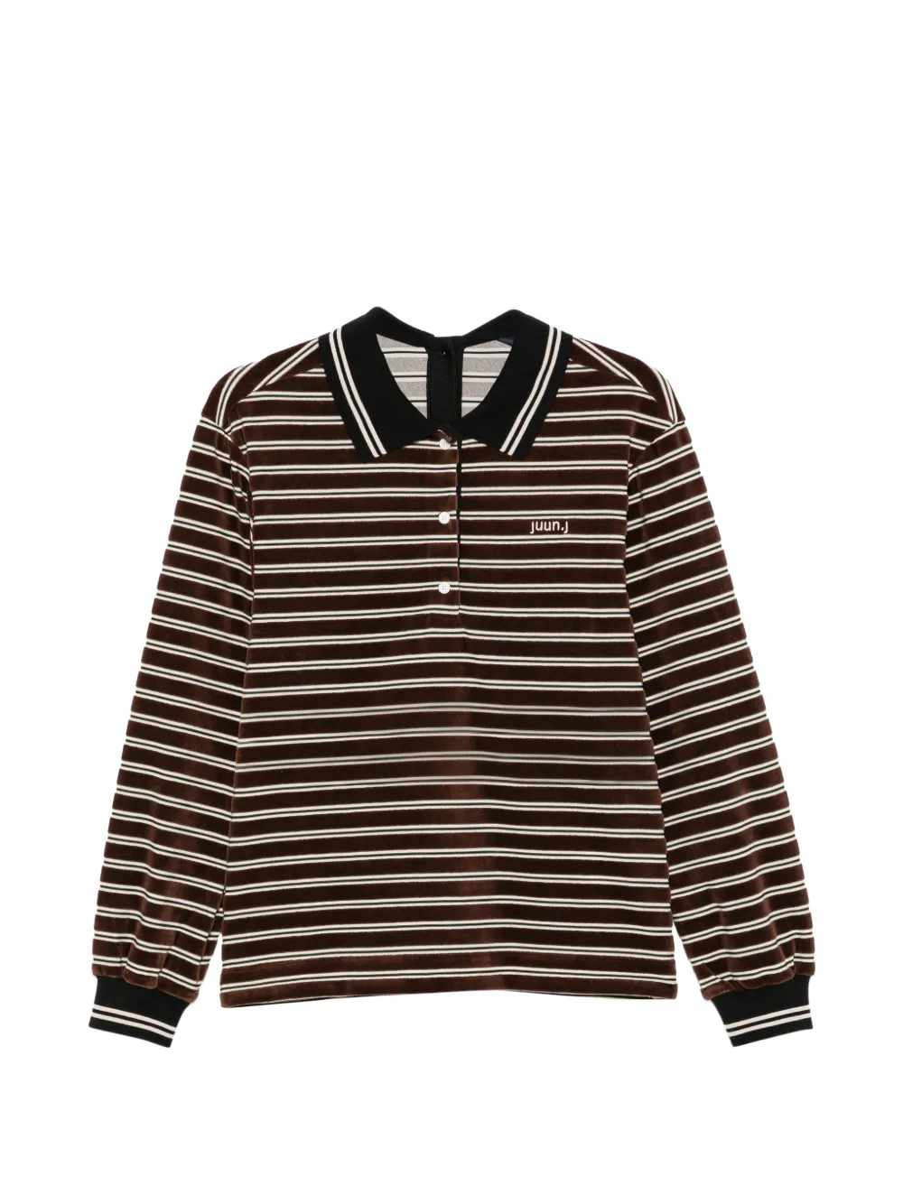 Juun.J striped velvet-effect polo shirt - Marrone