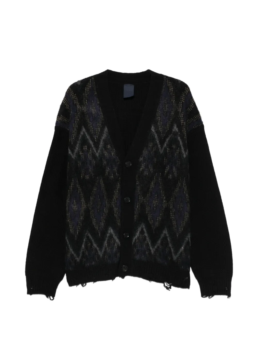 Juun.J argyle-intarsia distressed cardigan - Noir Juun.J argyle-intarsia distressed cardigan - Noir
