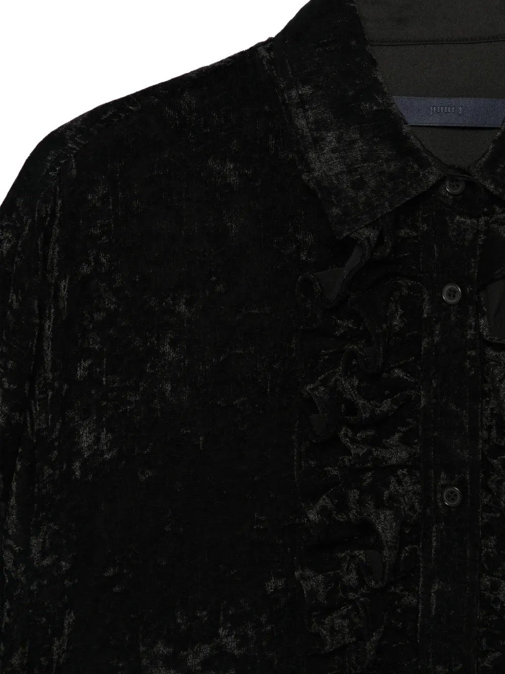 Juun.J ruffled velvet-effect shirt Zwart