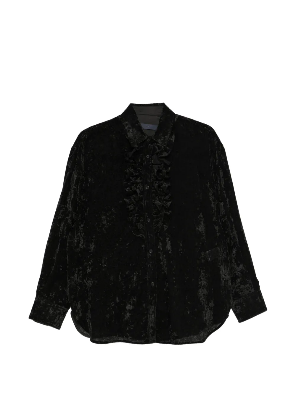 Juun.J ruffled velvet-effect shirt Zwart