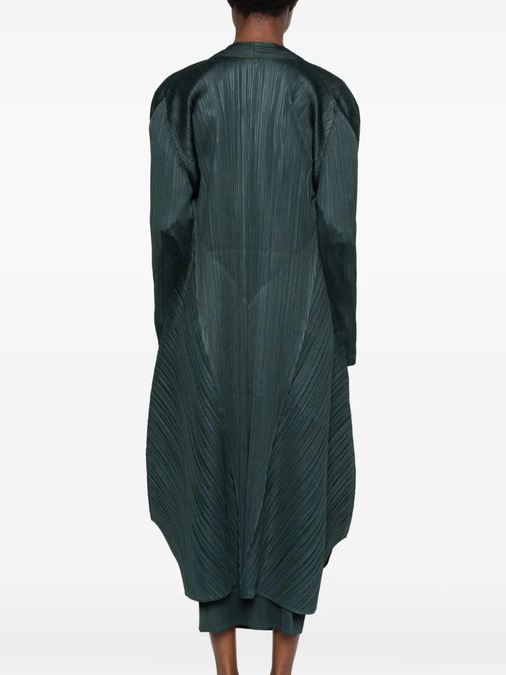 Pleats Please Issey Miyake pleated long-sleeve coat Groen