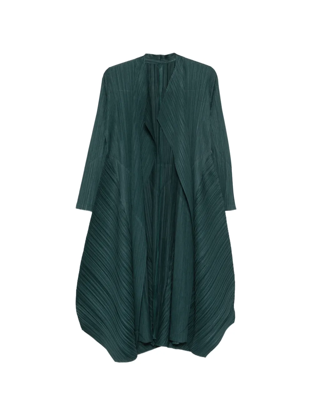 Pleats Please Issey Miyake pleated long-sleeve coat Groen