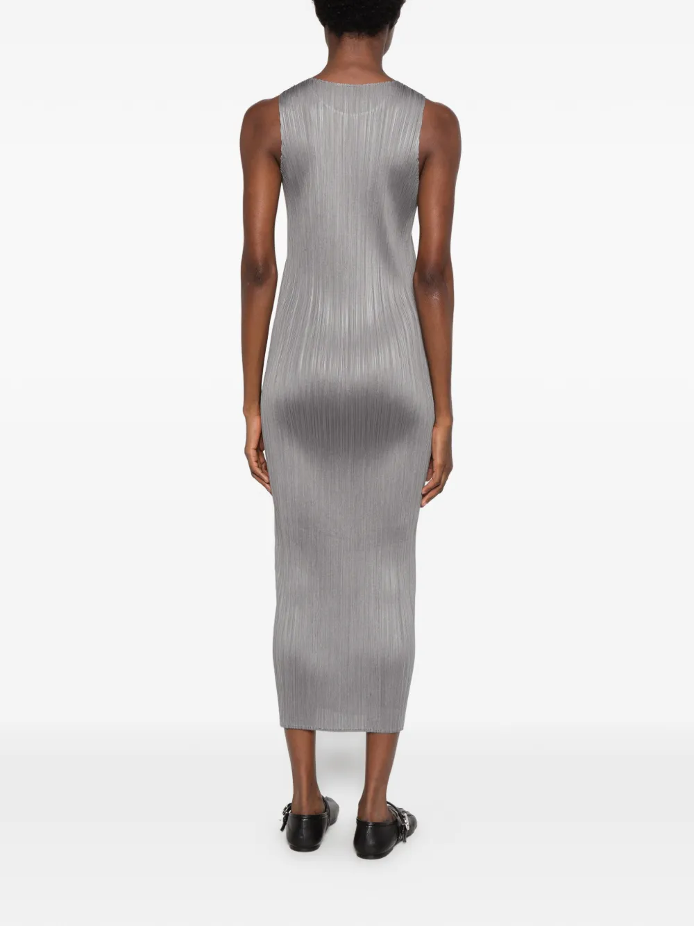 Pleats Please Issey Miyake pleated sleeveless midi dress Grijs