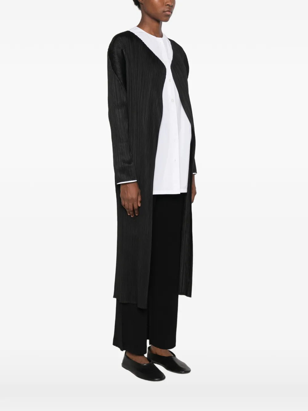 Pleats Please Issey Miyake plissé-effect coat Zwart