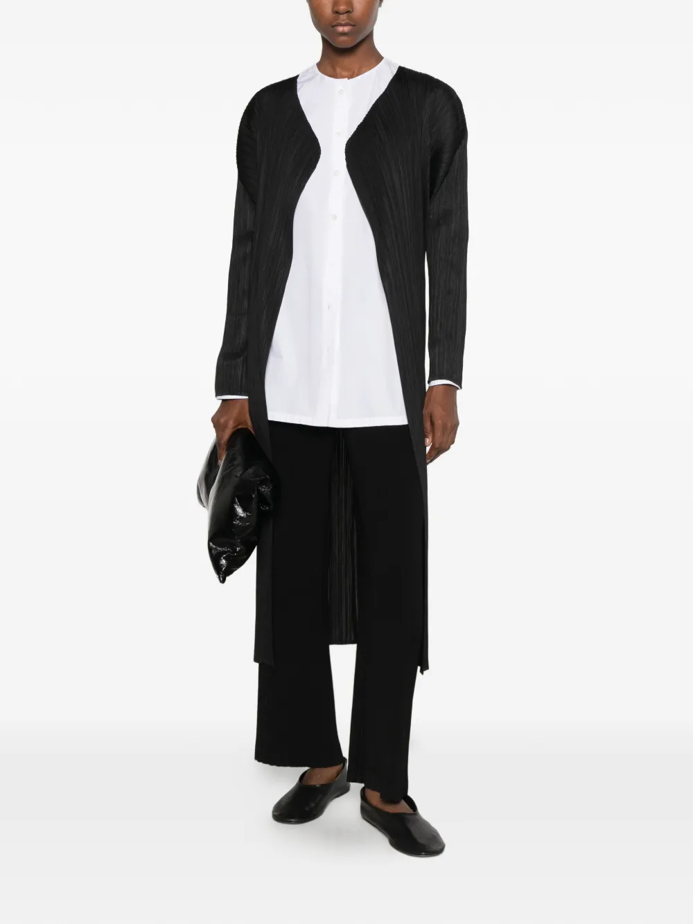 Pleats Please Issey Miyake plissé-effect coat Zwart
