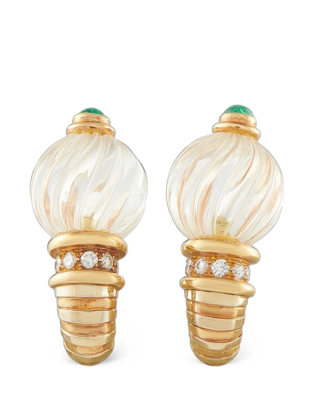 Pre-owned Boucheron Embellished Emerald And Diamond Earrings In Gold