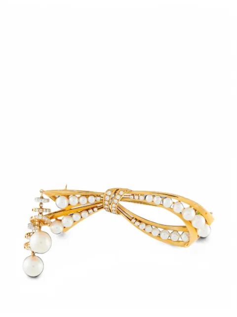 Mikimoto embellished bow peral brooch