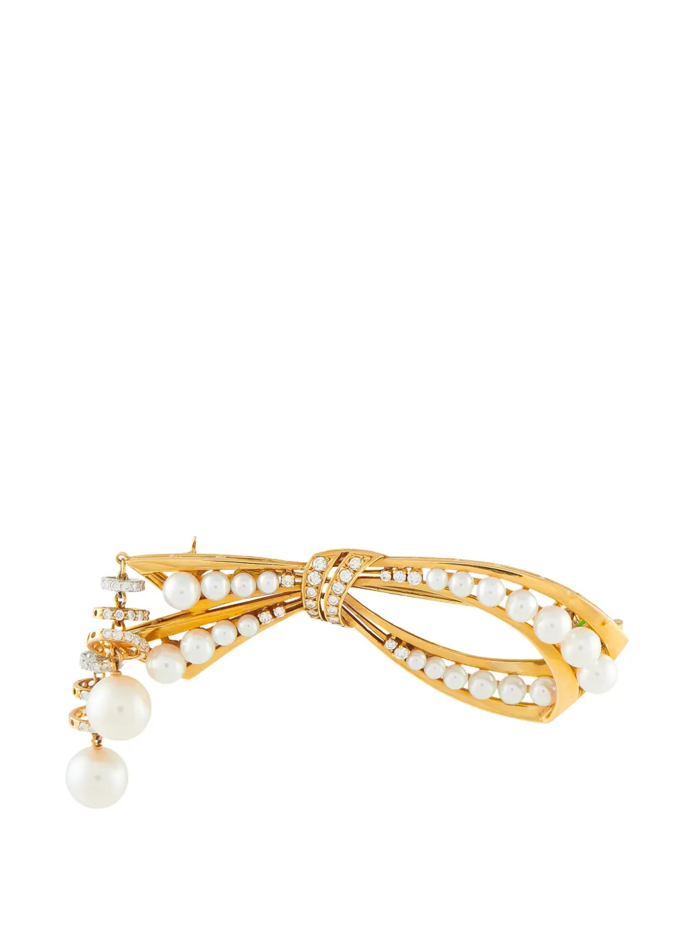 Mikimoto embellished bow peral brooch - Oro