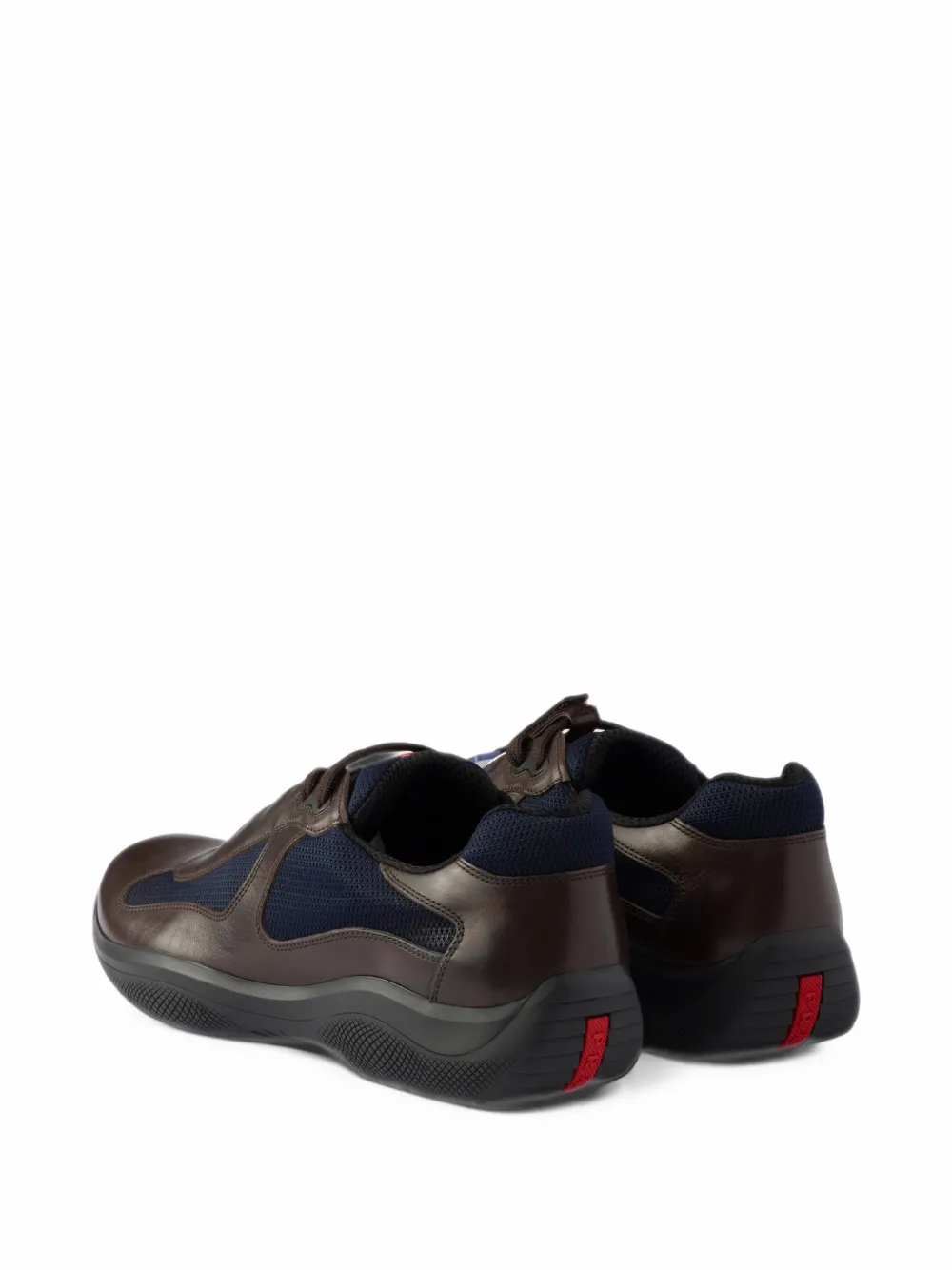 PRADA 아메리카스 컵 오리지널 스니커즈 브러시드 레더 및 바이크 패브릭