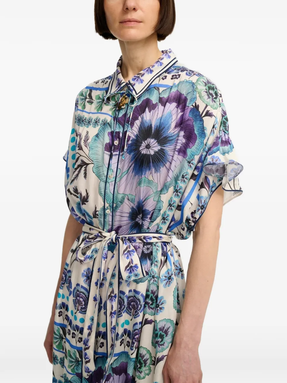 Carolina K Lynn floral-print kaftan midi dress Blauw