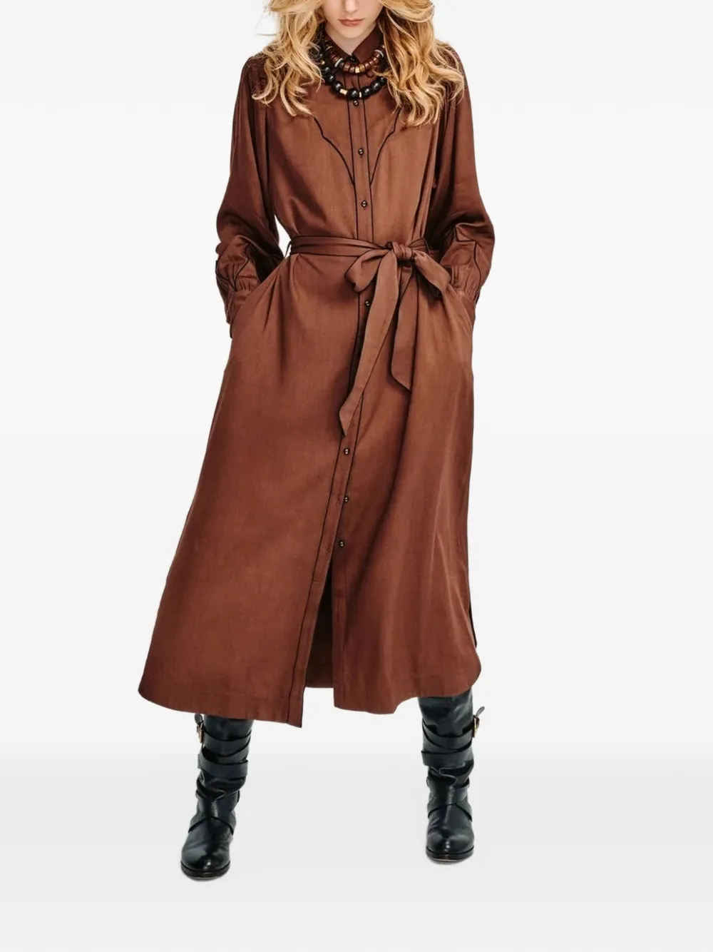 Carolina K Rodeo contrast-trim midi dress Bruin