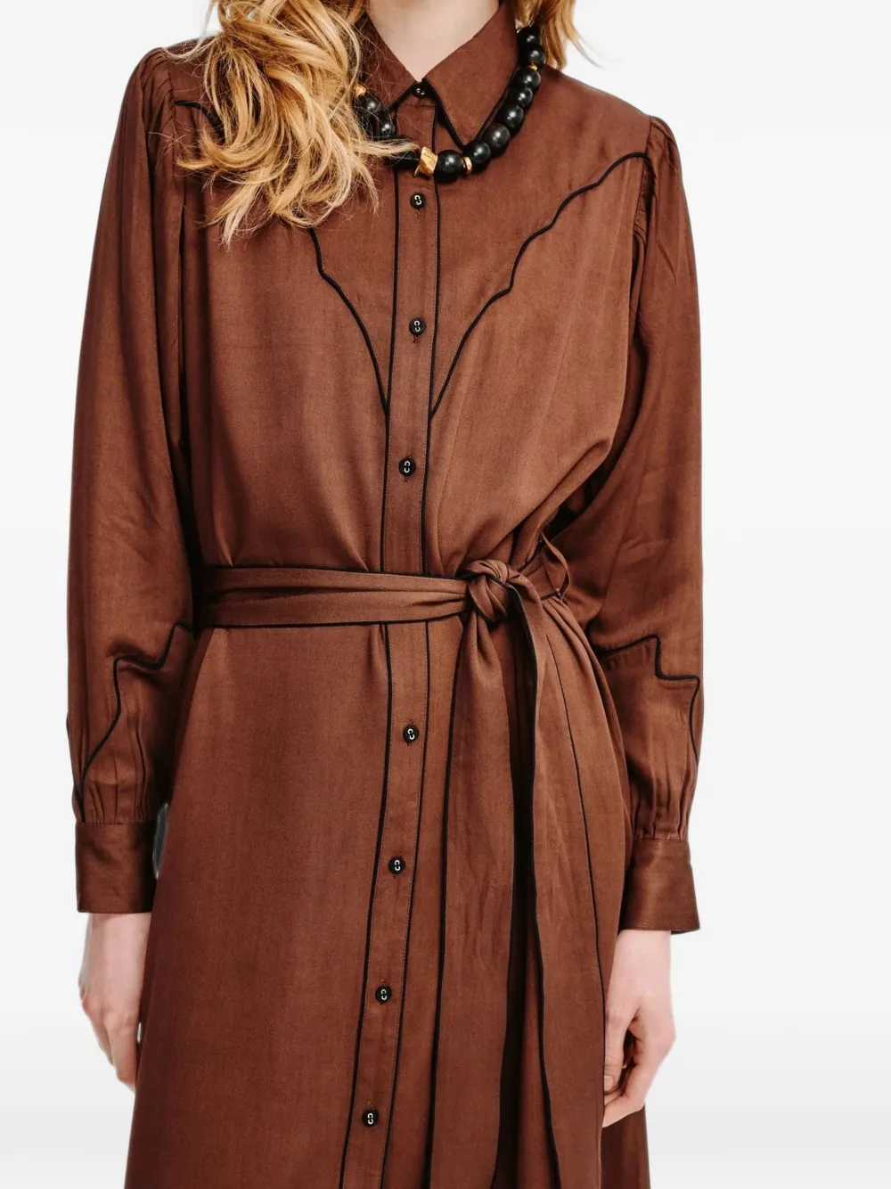 Carolina K Rodeo contrast-trim midi dress Bruin