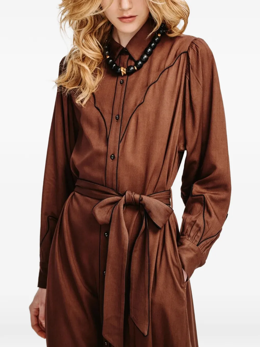 Carolina K Rodeo contrast-trim midi dress Bruin