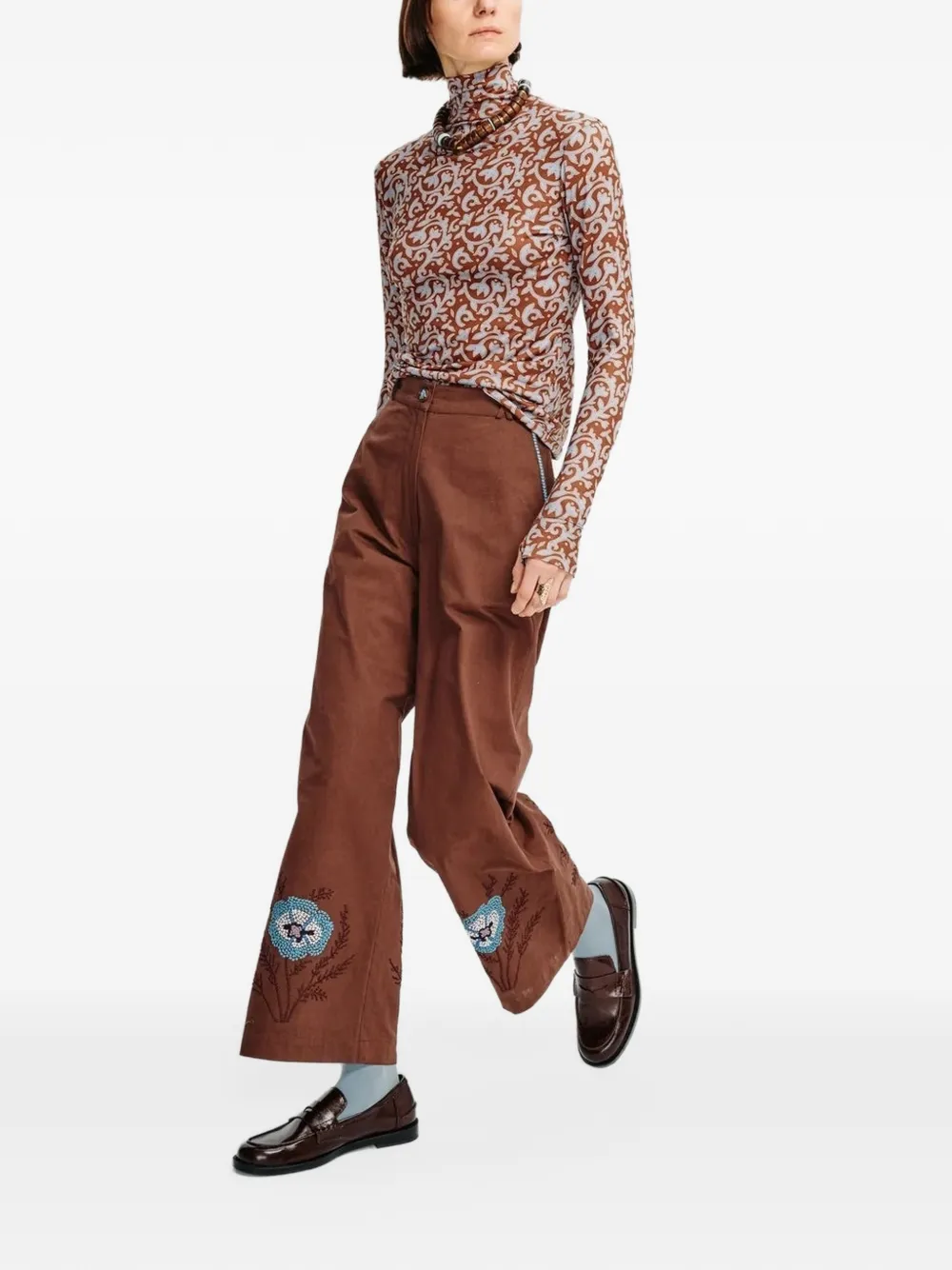 Carolina K x Äliyah Tleukhanova Sam embroidered cotton trousers Bruin