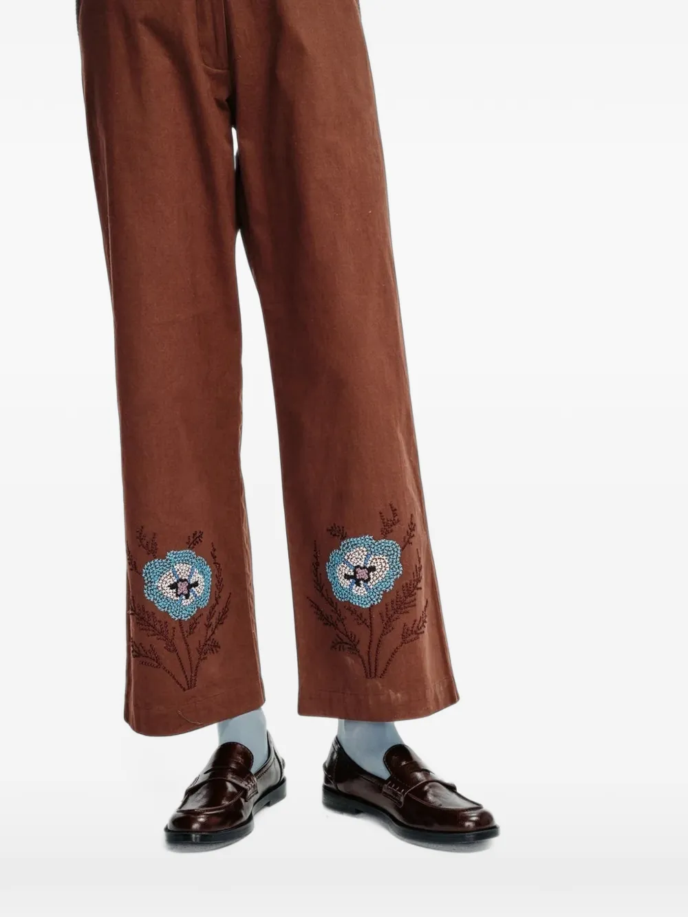 Carolina K x Äliyah Tleukhanova Sam embroidered cotton trousers Bruin